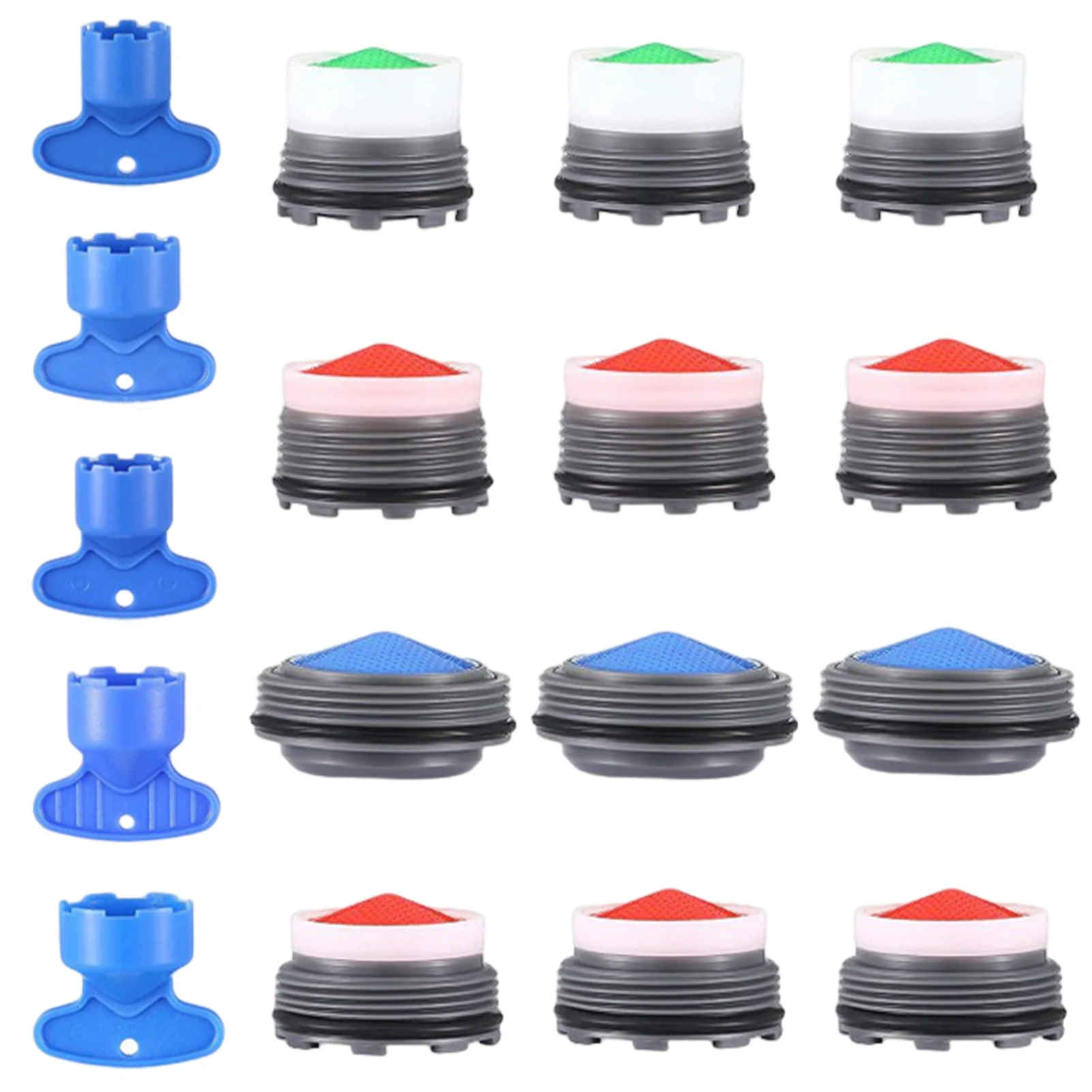 

17pcs Tap Aerator Set Universal Plastic Insert Bathroom Water Saving Removable Filter Nozzle M16.5 M18.5 M21.5 M24 With Key