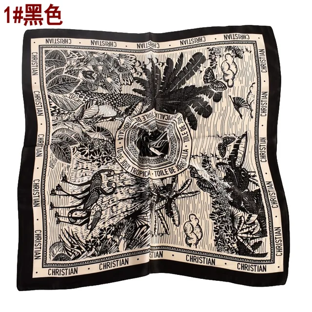 2022 Fashion Imitated Silk Scarf Ladies Outdoor Print Luxury Neck Hair Decorate Headband Scarf Outdoor Small Kerchief Soft Wrap Black