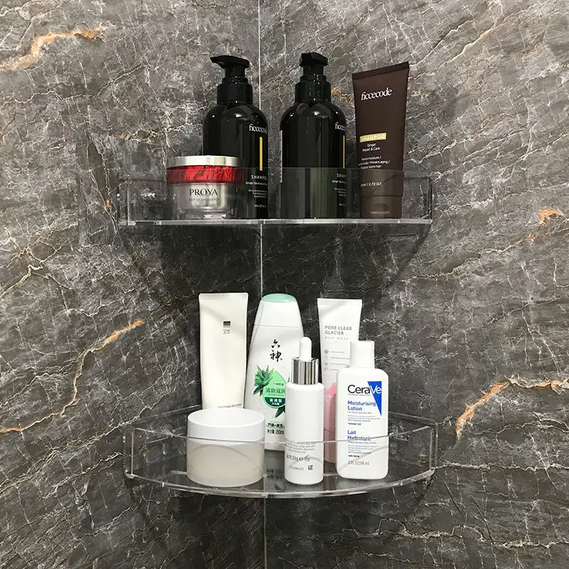 Acrylic Corner Bathroom Shelf , Bathroom Clear Floating Shower Corner Shelf No Drilling Soap and Shampoo Holder Organizer Rack 3