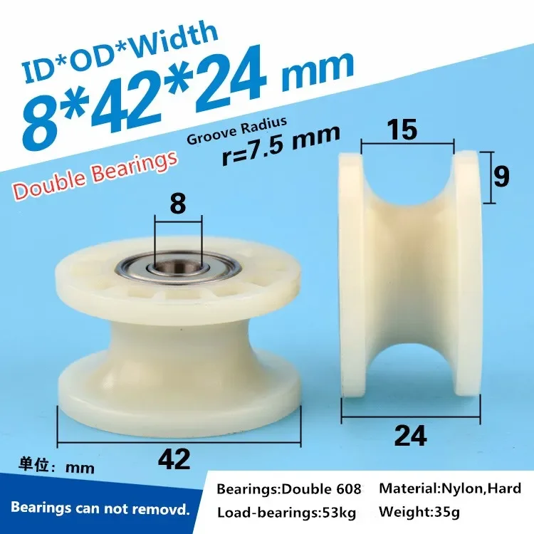 1 Pz A Basso Rumore U Scanalato Ruota Puleggia Rullo Ruota 608Zz Doppio Cuscinetto Per Porta Finestra Id 8*42*24Mm Rullo Ruota Pom