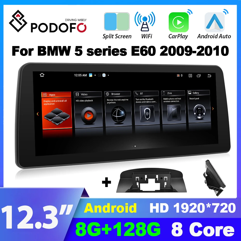 

Автомагнитола Podofo для BMW, мультимедийный проигрыватель на Android для BMW 5 серии E60 2009-2010, Автомагнитола для Carplay, Android, GPS-навигация