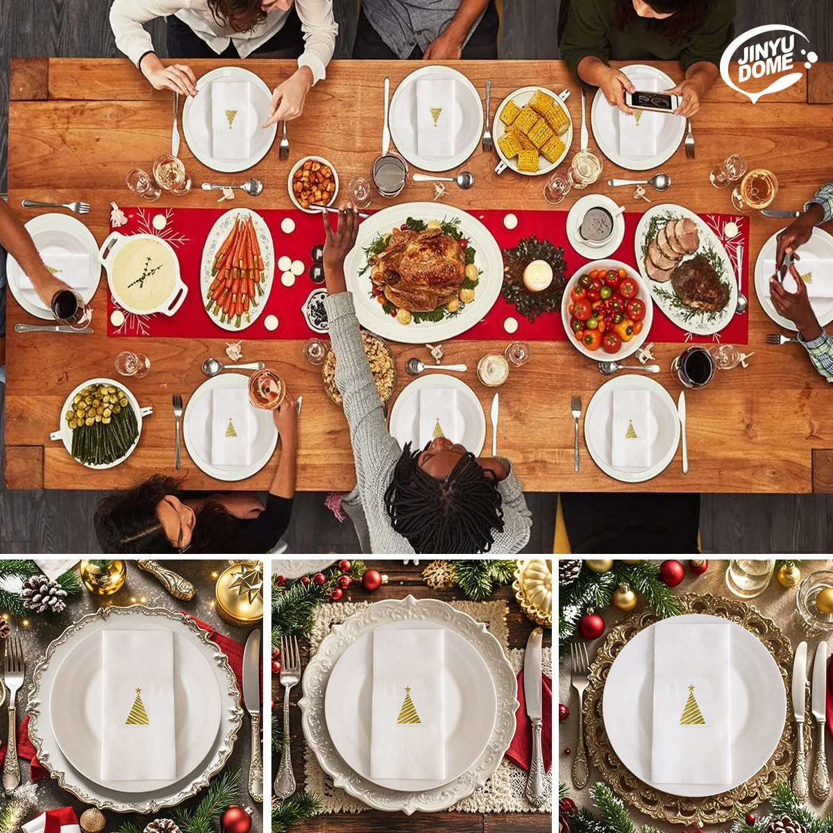 JINYUDOME 50Pcs Disposable Linen-Feel Dinner Napkins 30*43cm Twill Napkins Prefolded Paper Napkins Pad Home Christmas Party