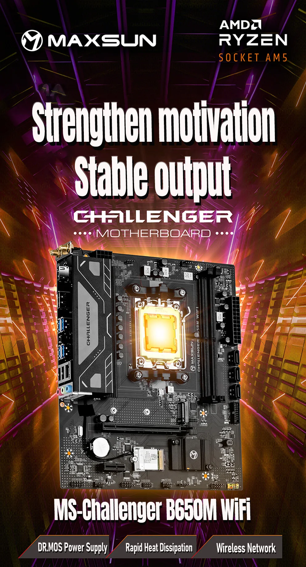 Description Picture 2 of itemMAXSUN Challenger B650M WiFi computer motherboard support AMD CPU AM5 7500F 7900X 7700X 7600X 8500G DDR5 Bluetooth 4.2 B650