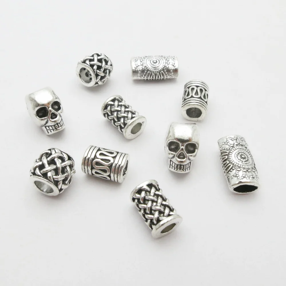 Skull Helmet Viking Beads 10pcs Small Hole Hair Braid Dreadlock Beard Bead Pendant DIY Necklace For Jewelry Accessory