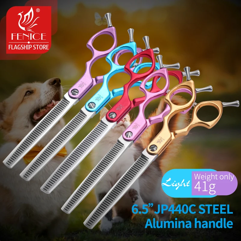 Fenice Japan 440C stainless steel 6.5 inch pet dog grooming scissors thinning shears for dogs beauty thinning rate 30%