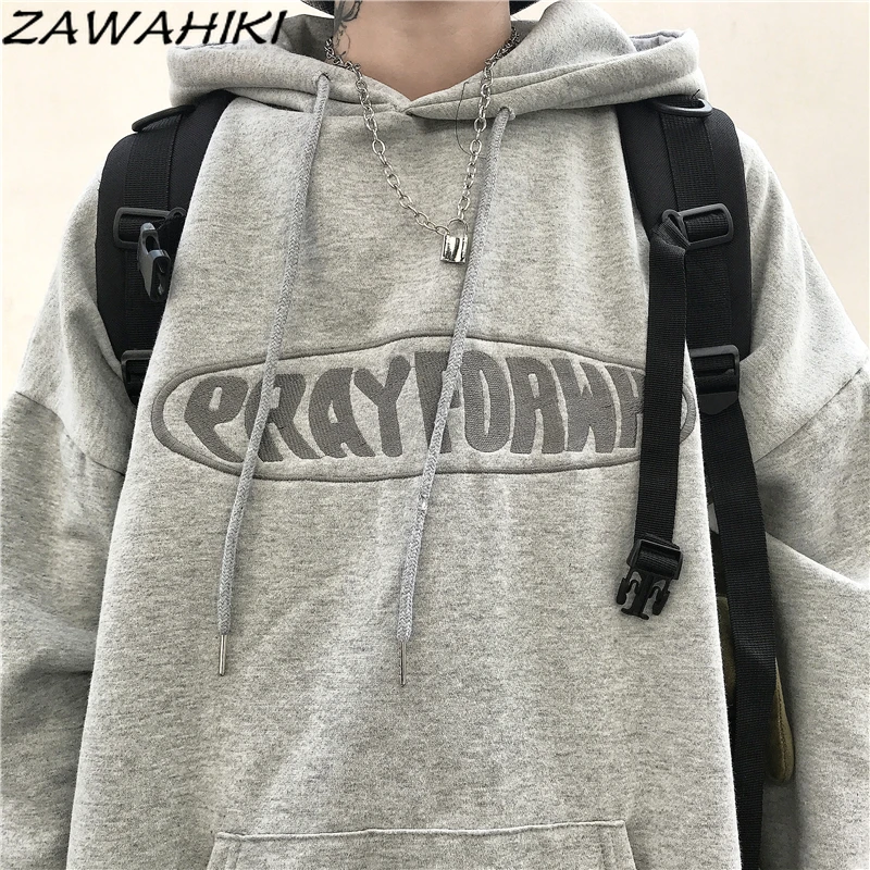 

Korean Fashion Vintage Fall Winter Loose Hoodie Letter Embroidery Lovers Sweatshirt Gray Casual Versatile Chic Casual Streetwear