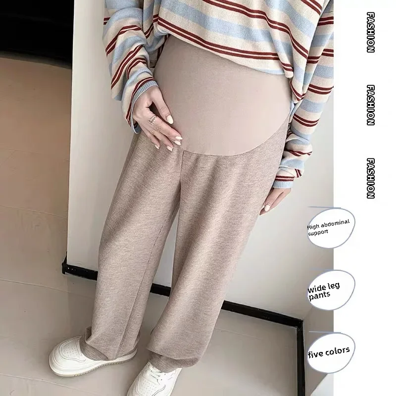 Maternity Pants Spring Autumn Outer Wear Bell Bottoms Winter Fleece-lined Simulated Sheepskin Knit Straight-leg Casual Pants maternity pants
