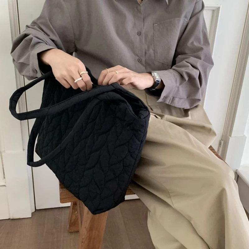 Fashion Quilted Embroidery Thread Handbag Lightweight Puffy Top-Handle Bag Large Capacity Ladies Shopper Totes Shoulder Bag