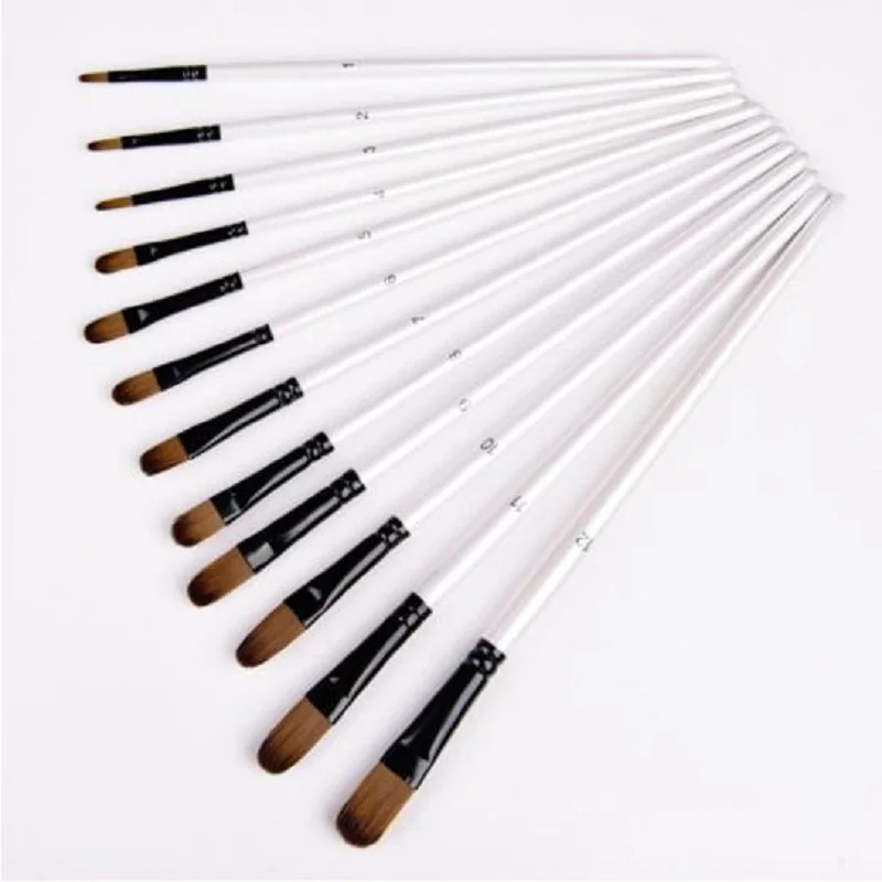 12pcs Oil Acrylic Flat&tip Kit Pen Art Supplies Artist Watercolor Painting Brushes Paint Brush For Nylon Paint Brushes