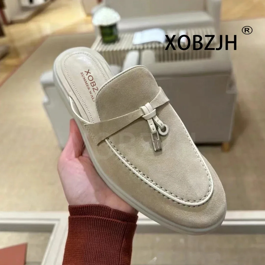 Loafers Shoes for Men Summer Walk Slippers High Quality Comfortable Classic Leather and Fabric Feel Sandals Women