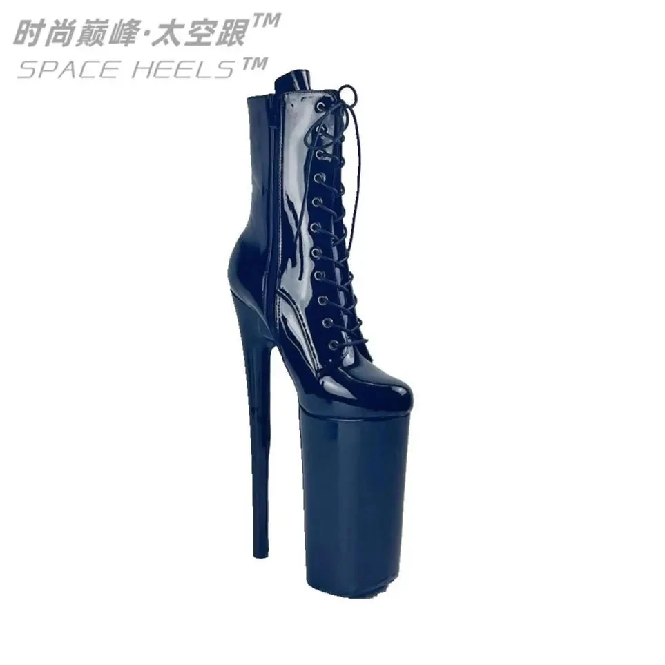 Ultra High Heel 26CM Lacquer Leather Ankle Boots for Men and Women Large Wrapped Shoes Sexy Knight Boots Fast Shipping