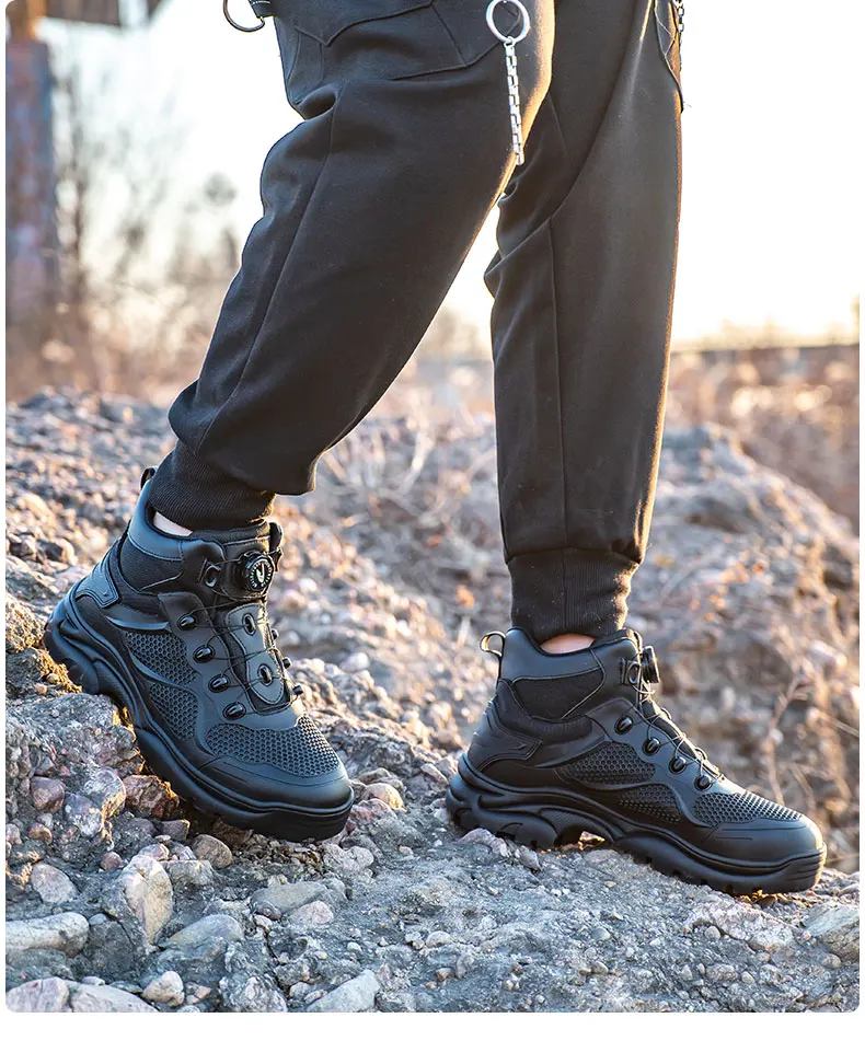 Rotary Buckle New Safety Boots Men Work Sneakers Indestructible Shoes Steel Toe Protective Anti-smash Anti-puncture Safety Shoes