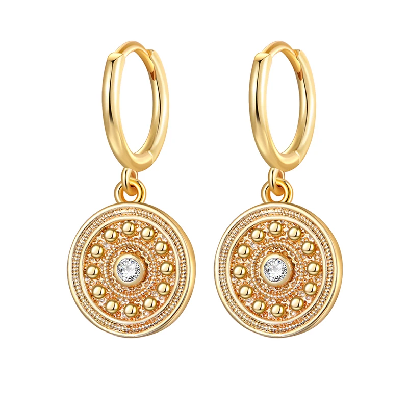 CRMYA Boho Round Coin Cubic Zirconia Silver Gold Plated Fashion Earrings for Women Dangle Drop Earrings Jewelry with dangle earrings drop earrings