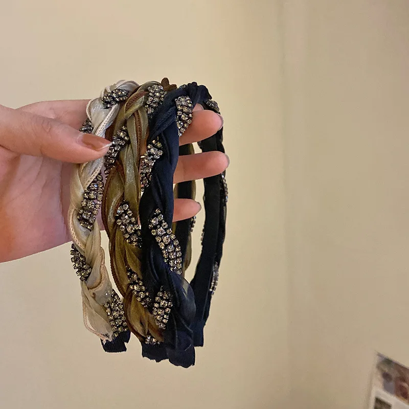 

Diamond-encrusted mesh twist twist headband French retro personality trend design headhoop fashion simple hair accessories