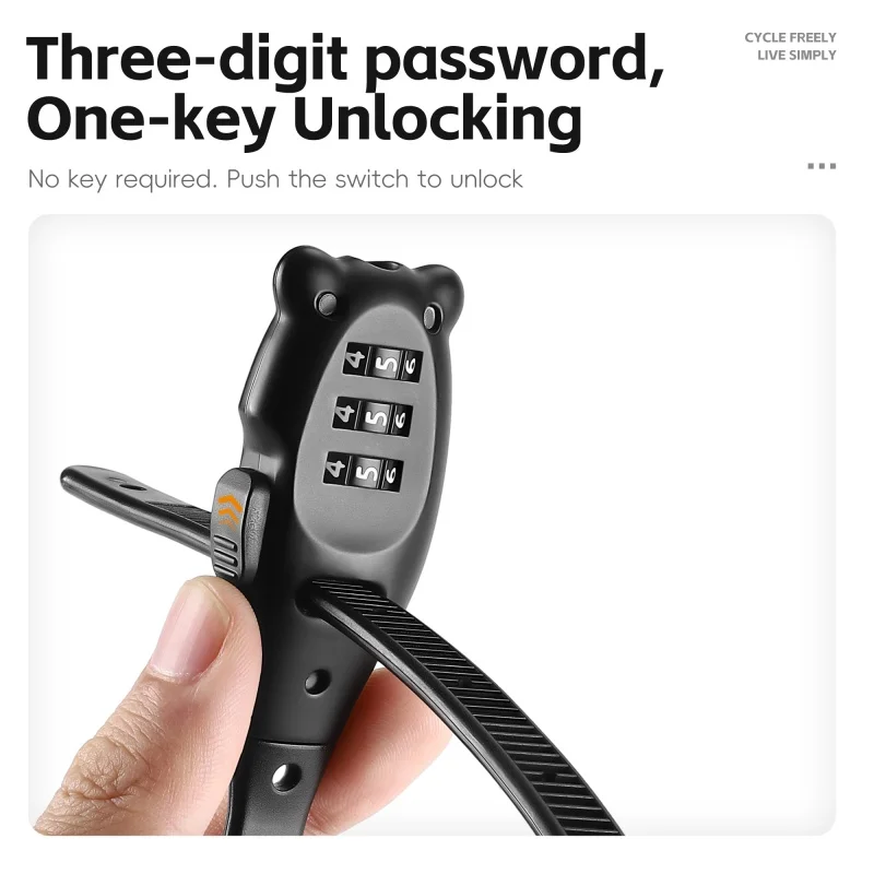 WEST BIKING Portable Bicycle Lock Cable Tie Zinc Alloy Password Lock Anti-Theft Bike Helmet Lock Freely Adjustable Rope Lock