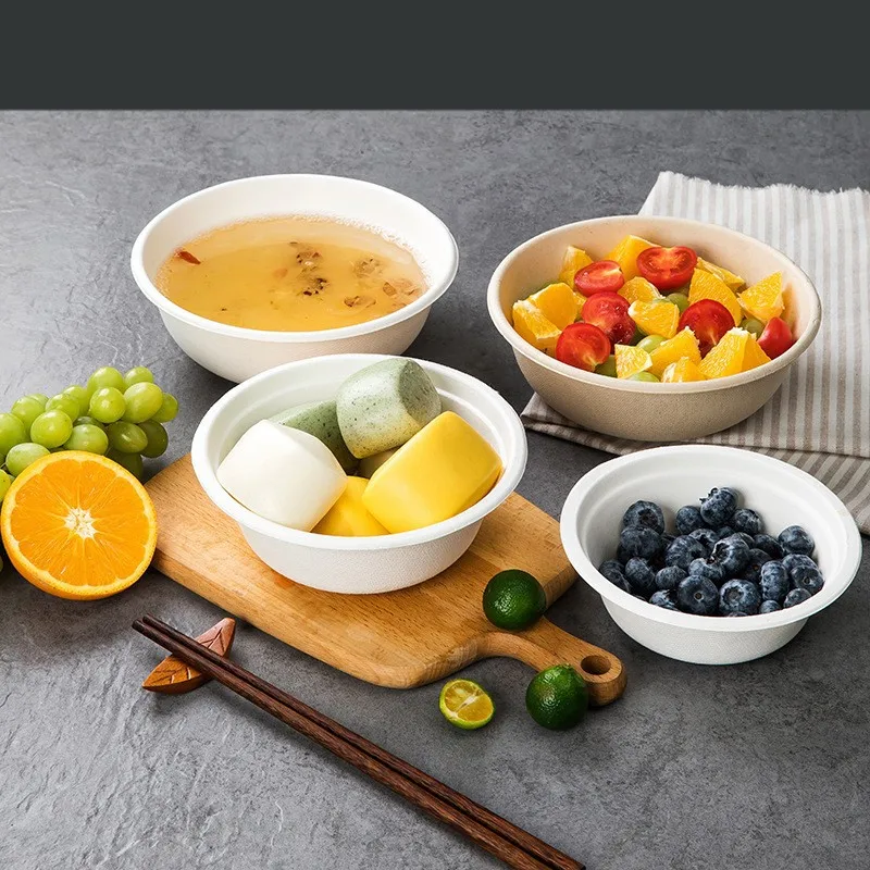 50 Pcs 13x10cm Sugarcane Pulp Bowls, Biodegradable Disposable Soup Noodle Bowls, Eco-Friendly Tableware 2