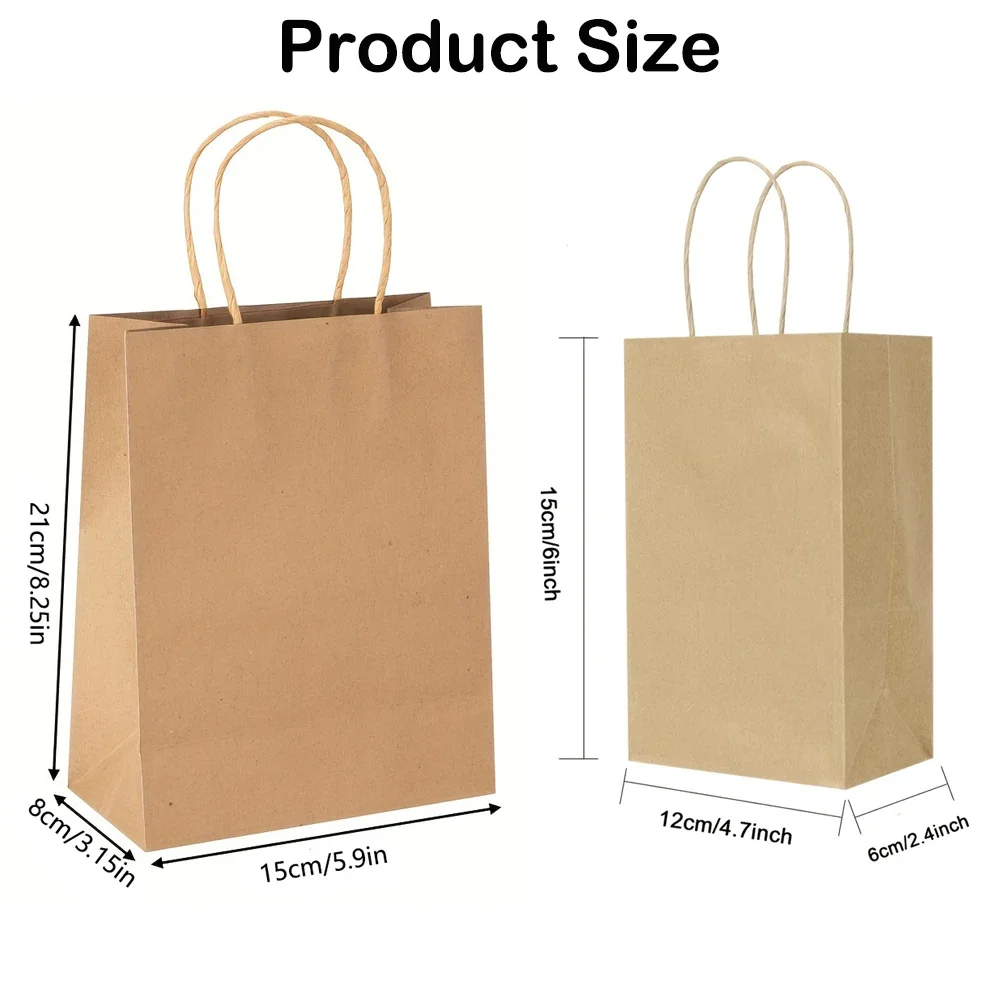 50/100PCS Small Kraft Paper Gift Bags with Handles Bulk For Packaging Christmas Party Favor Candy Bags Retail Shopping Bags 5