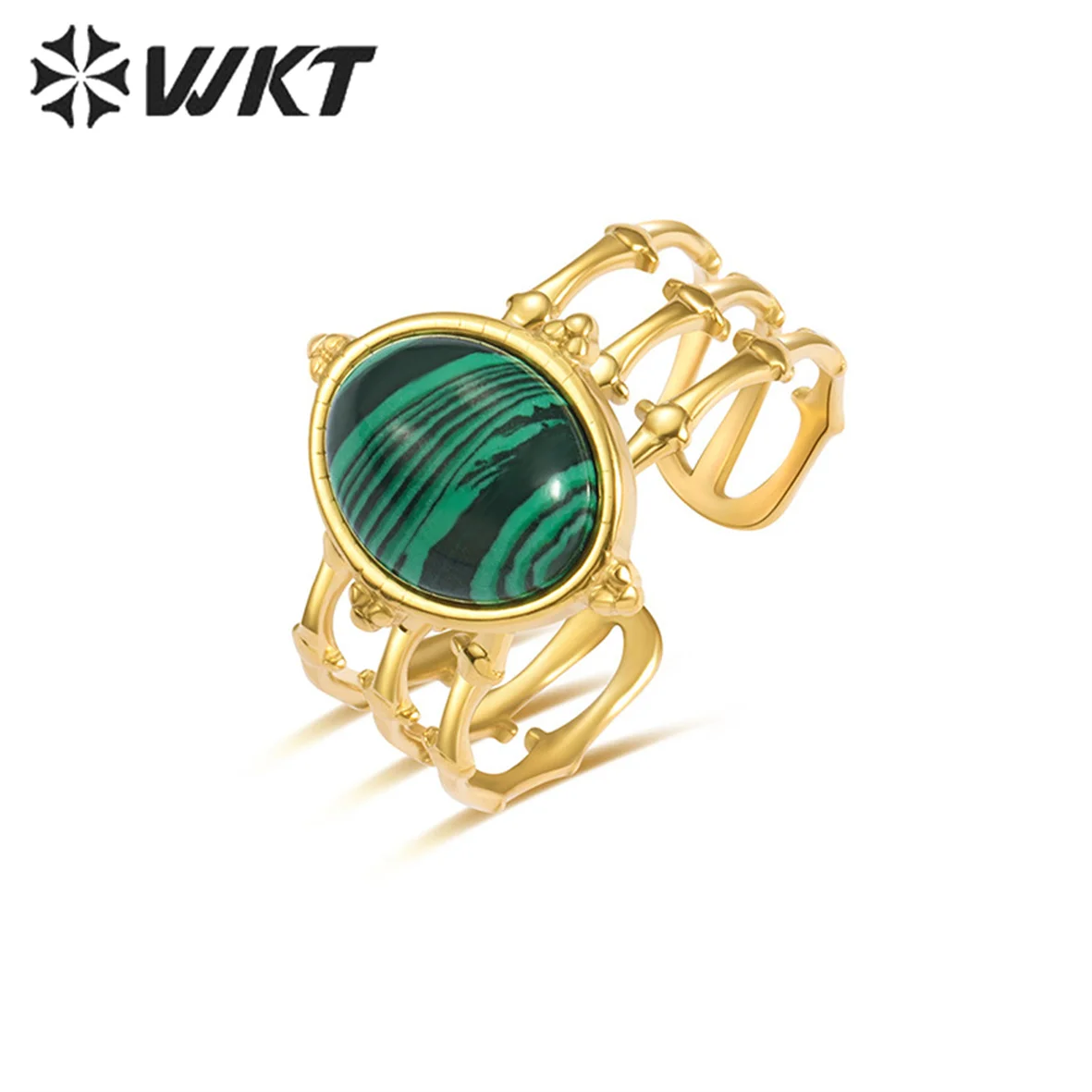 

Роскошное кольцо из нержавеющей стали WT-R399 WKT, регулируемое женское кольцо из натурального малахитного камня овальной формы, Подарочная покупка ювелирных изделий
