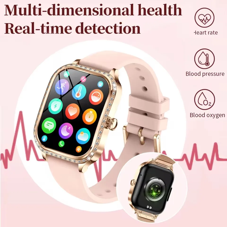 1.75-inch HD Curved Screen Fashion Smart Watch Women Golden steel Bluetooth Call Health Monitoring IP68 Waterproof Sports Watch 5