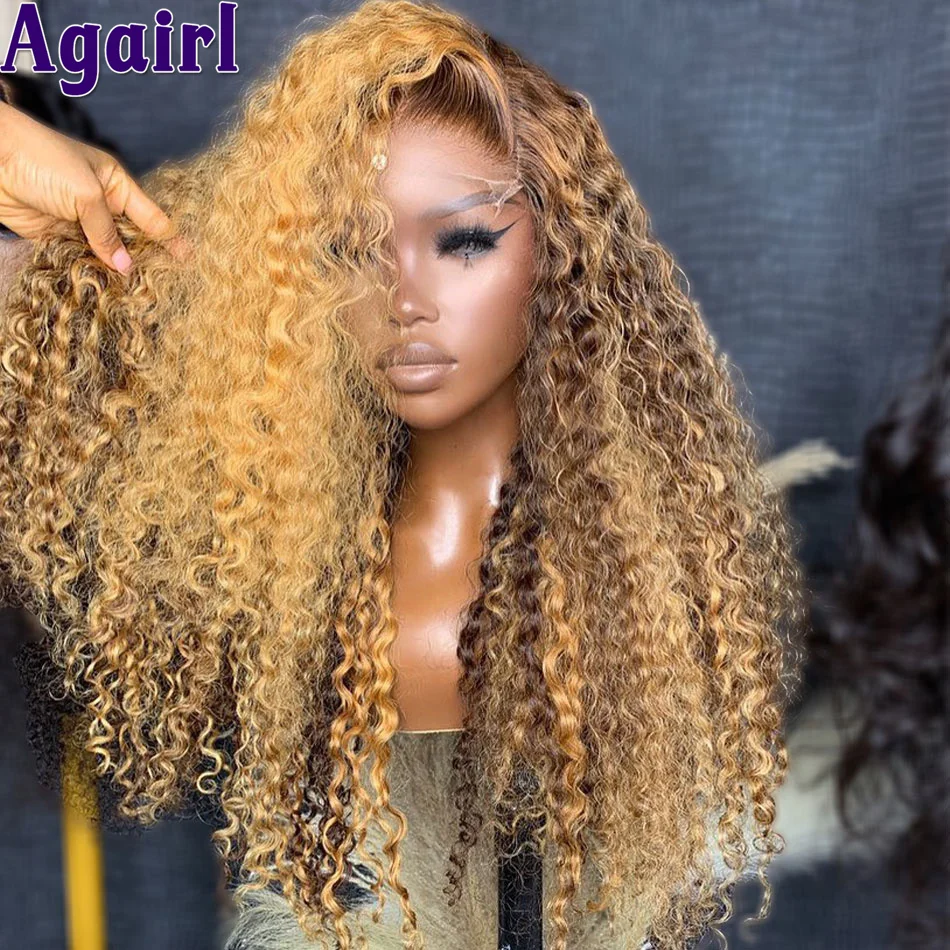 200% Glueless Curly Human Hair Wigs Honey Blonde Brown 13X6 Water Wave Lace Frontal Wig Ombre Blonde Black Ready Go 6X4 Lace Wig