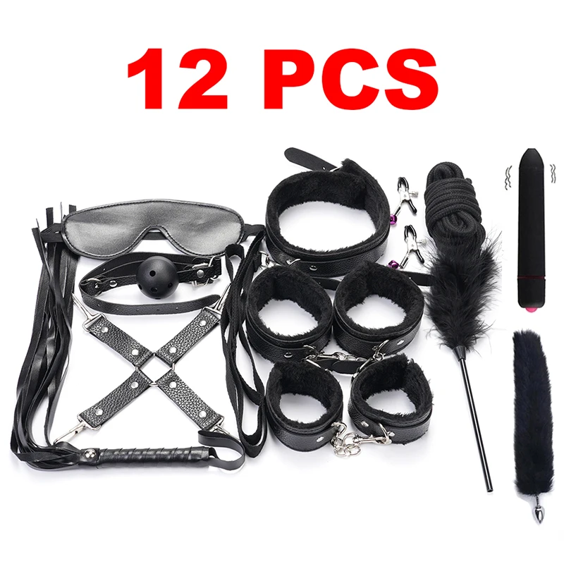 Kits de Bondage 17 Pièces Adultes SM Ensemble de Jouets Sexuels Érotiques  Bondage Cuir SM Sex Toy SM Erotiques Set avec Menottes SM avec Masque pour