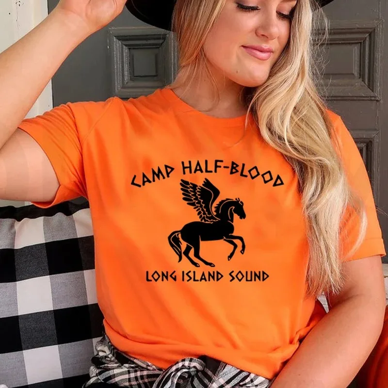 100% Cotton Camp Half Blood Women T Shirts Vintage Clothes Y2k Top Halloween Wicca Tops Long Island Sound Percy Jackson T-Shirt