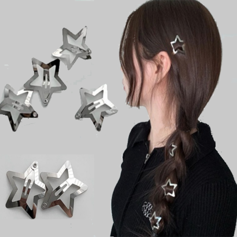 Silver Star Small Hairpin Y2K Female BB Cool Metal Texture Clip 2023 New Hair Side Accessories Clips Pentagram Headdress