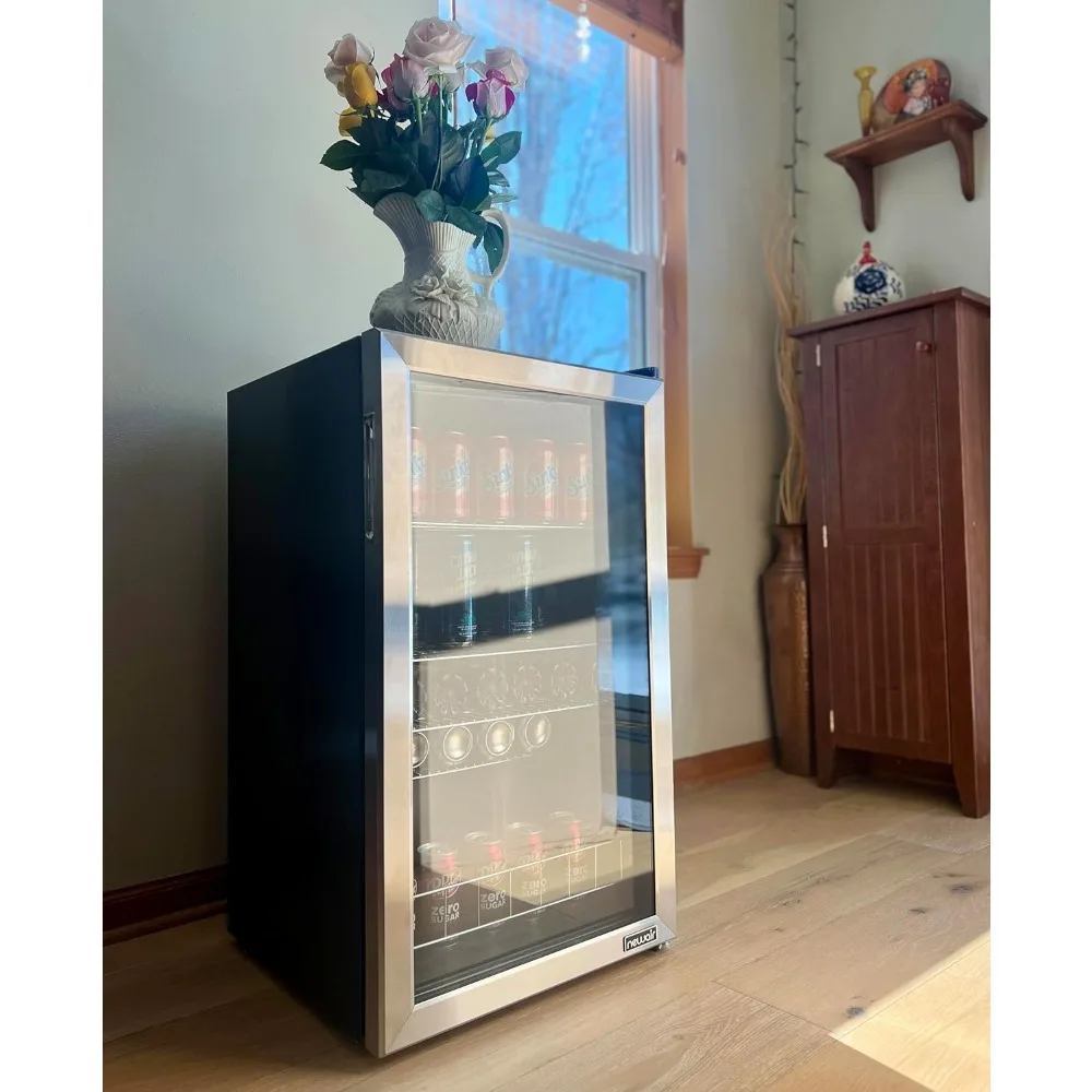 Beverage Refrigerator Cooler 126 Cans Free Standing with Right Hinge Glass Door Mini Fridge Beverage Organizer Perfect