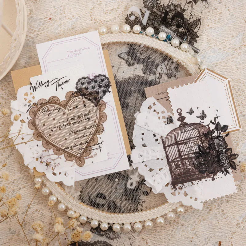 Tape 60mm*2m Tape lace vintage handbook stickers PET handbook lace decoration diy tape stickers 6 models 1 roll/pack