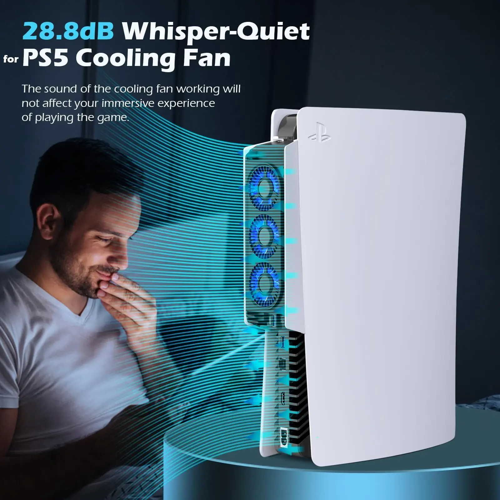 High Performance Horizontal Cooling Fan for PS5,Quiet Cooler Fan with LED Light and USB3.0 Hubs for PS5 Disc and Digital Edition