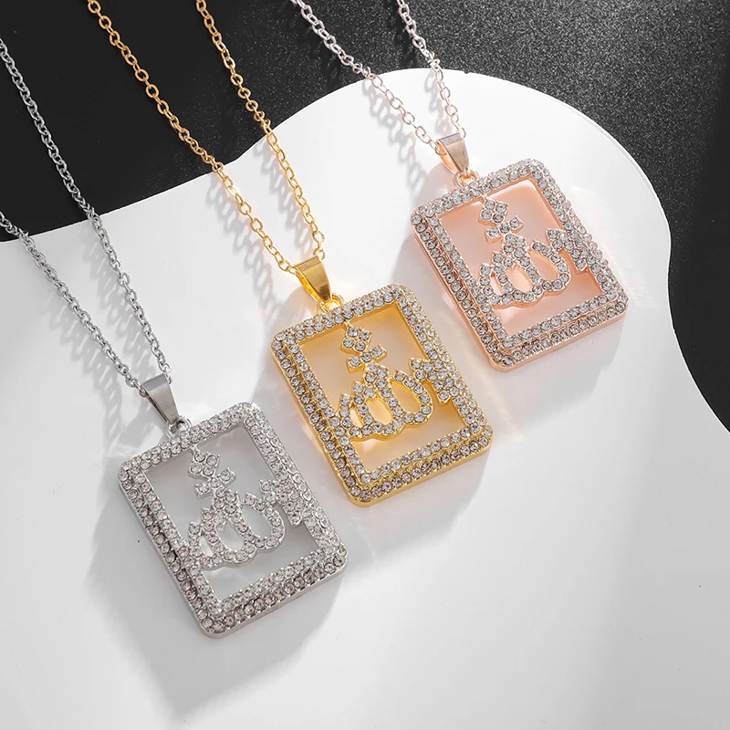

Exquisite Shining Crystal Zircon Islamic Pendant Necklace Women Men Casual Fashion Amulet Party Luxury Jewelry Gift