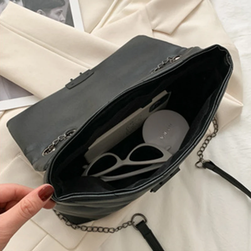 Fashion Trend Pattern Chain Underarm Shoulder Bags for Women Solid Color Casual Retro PU Leather Ladies Crossbody Bags Handbags