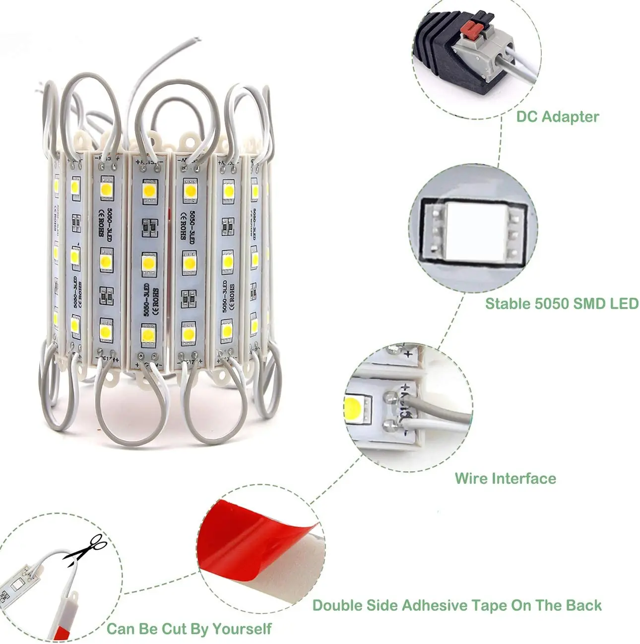 A Set Of Led Waterproof Module Lights, One Board With 60 Lights And 10ft White Light