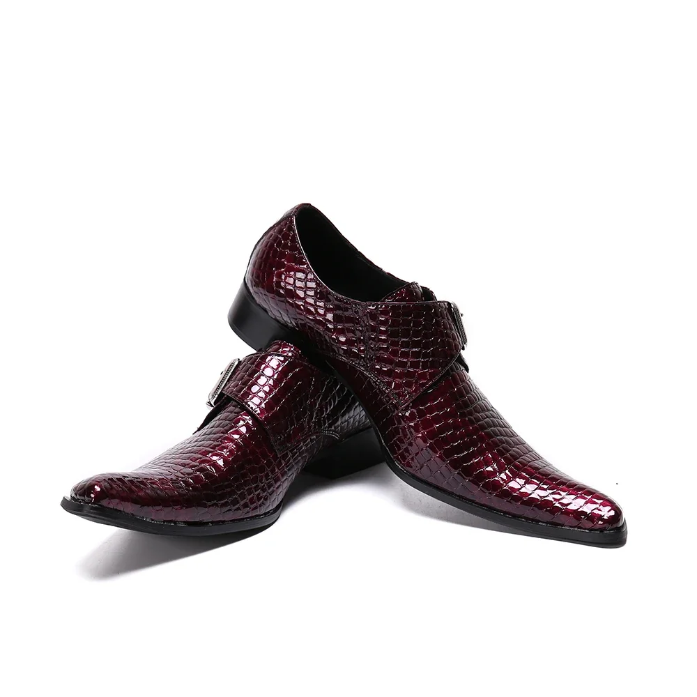 Fashion Red Round Toe Men Oxfords Shoes Genuine Leather Wedding Banquet Evening Shoes Male Business Snake Pattern Formal