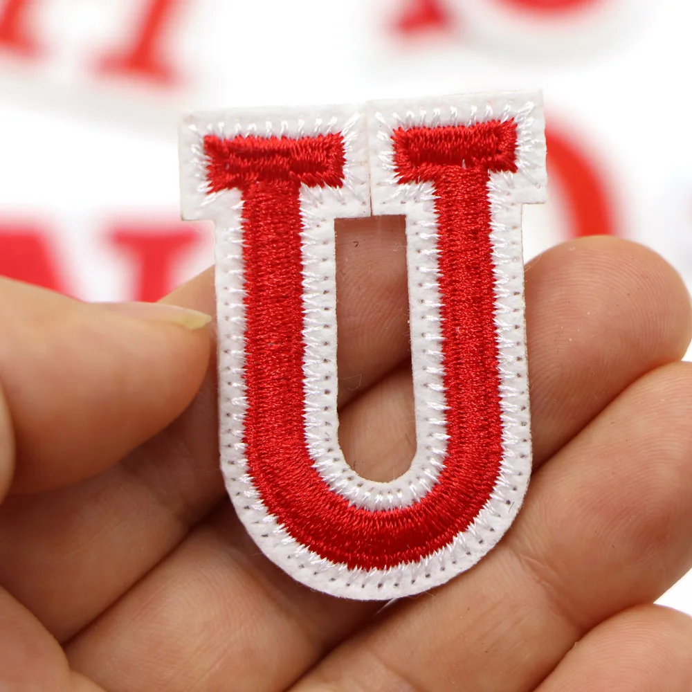 1PC Eisen auf Patches Nähen auf Applique Patches Rot Brief Alphabet Bestickte Patches Diy Custom Name Abzeichen Decor Reparatur patcch – Detail 27