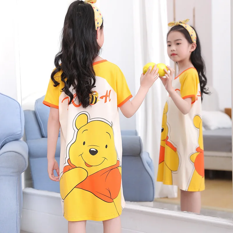 

Disney Winnie The Pooh Children's Pajamas Girls Skirt Summer Short Sleeve Thin Section Girl Princess Style Cute Nightdress