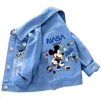 남아 여아 데님 미키 미니 마우스 재킷 코트, 어린이 100% 코튼 프린트 겉옷, 2 4 6 8 9y, 신제품