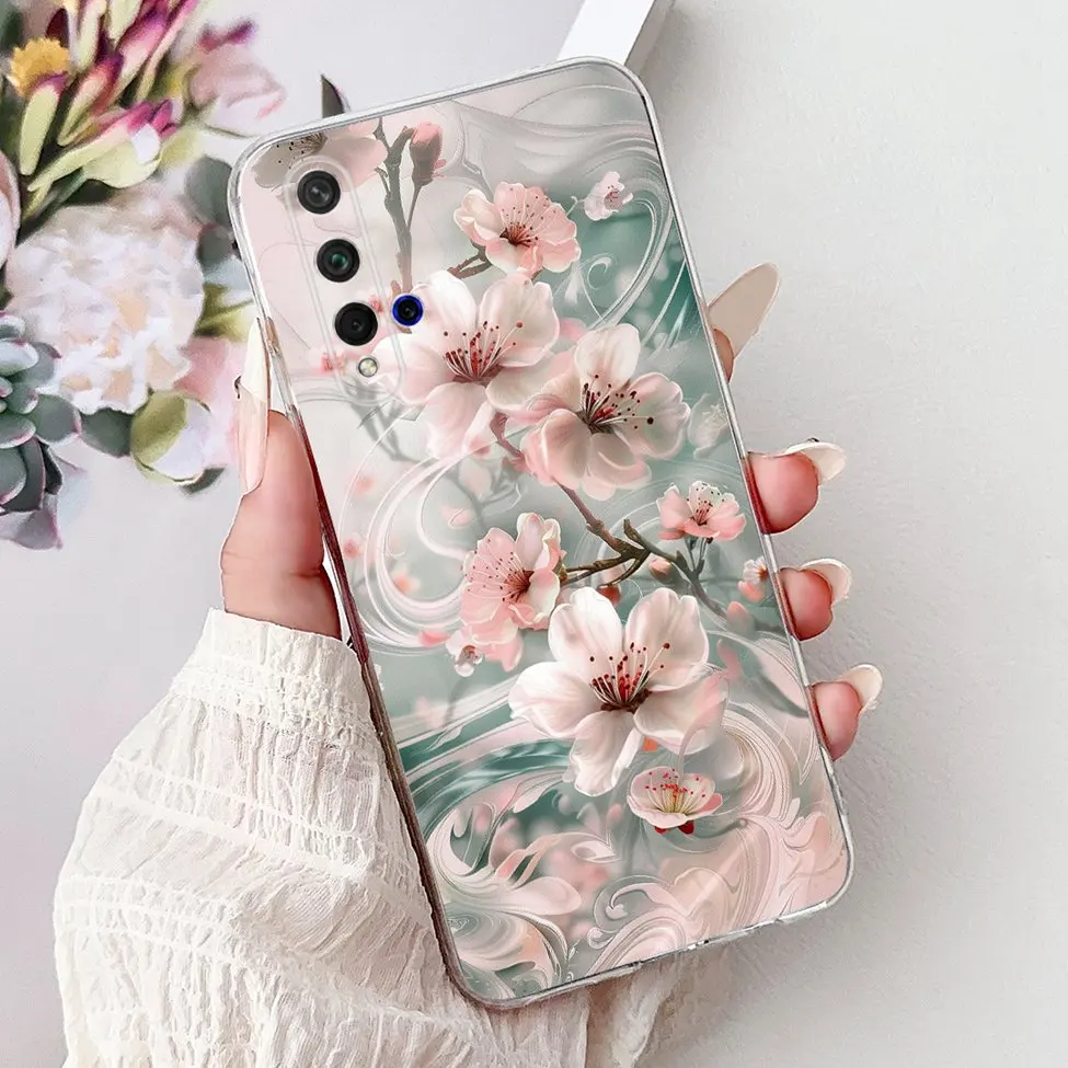 Cute Cat & Floral Design Phone Case for Huawei Honor 20/Nova 5T