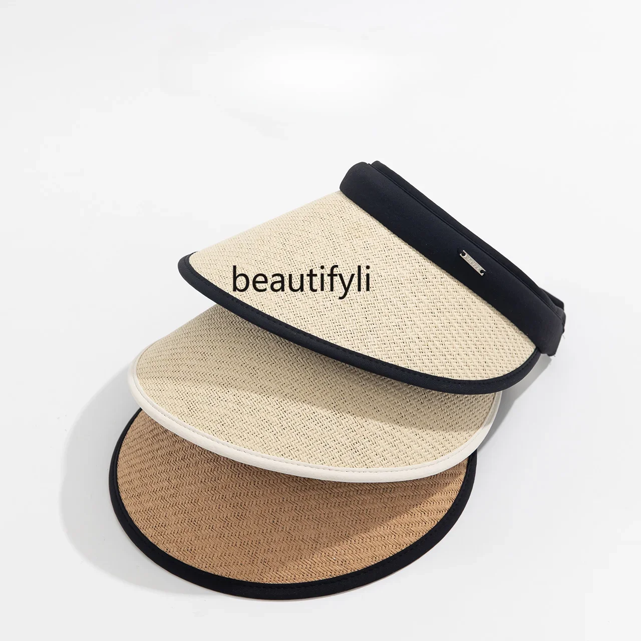 

zq Hat Female Sun Protection Spring and Summer Straw Woven Topless Hat Uv Protection Sunshade Card Sun Hat All-Matching