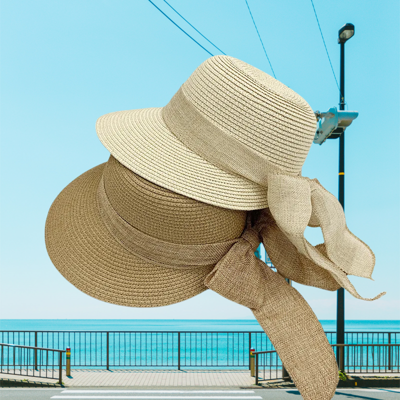 Women's Oversize  Straw Hat Women's Summer Sun Block Big  Bow Beach Hat Suitable For Sun Protection