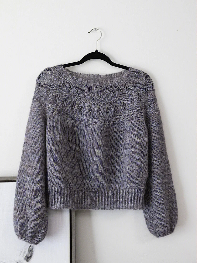 

French Hollow Out Twist Cashmere Wool Pullover Women Grey Raglan Sleeve Knitted Spring Autumn Sweather Mohair Knitwear X394