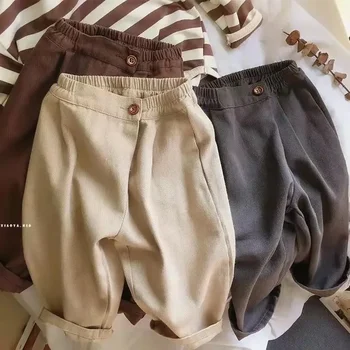 Children's Korean Casual Pants for Babies Spring 2022 New Boys and Girls' Solid Color Loose Fitting Harlan Pants Long Pants 3
