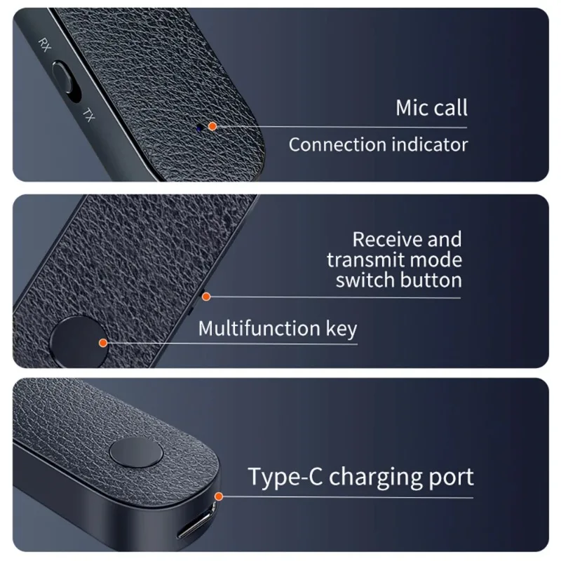 Bluetooth 5.1 Receiver Audio Adapter 3.5mm Aux Wireless Transmitter Car Handsfree Microphone Headphone Adapter Black Dongle
