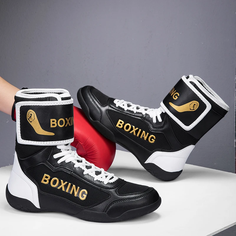Professional High Ankle Combat Shoes for Kickboxing & Sanda-Lightweight Breathable Martial Arts Shoes for MenTraining
