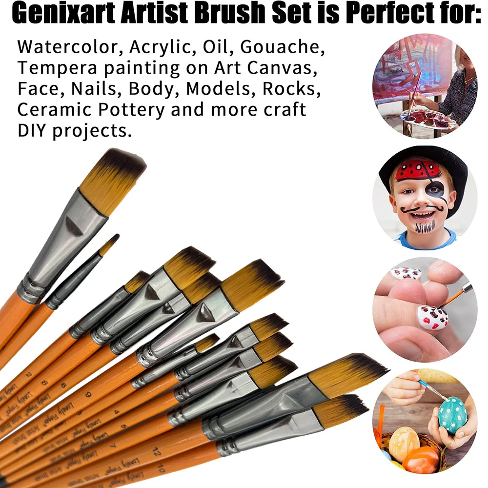 12pcs Premium Angular Paint Brushes - High-Quality Nylon Hair Angled Watercolor Brushes for Acrylic Watercolor Gouache Painting 6