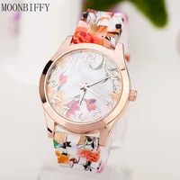 Casual Fashion Watch Printed Silicone Strap Clock Luxury Quartz Ladies Watches Women Flower Pattern Multi-Color Wristwatch Reloj 1