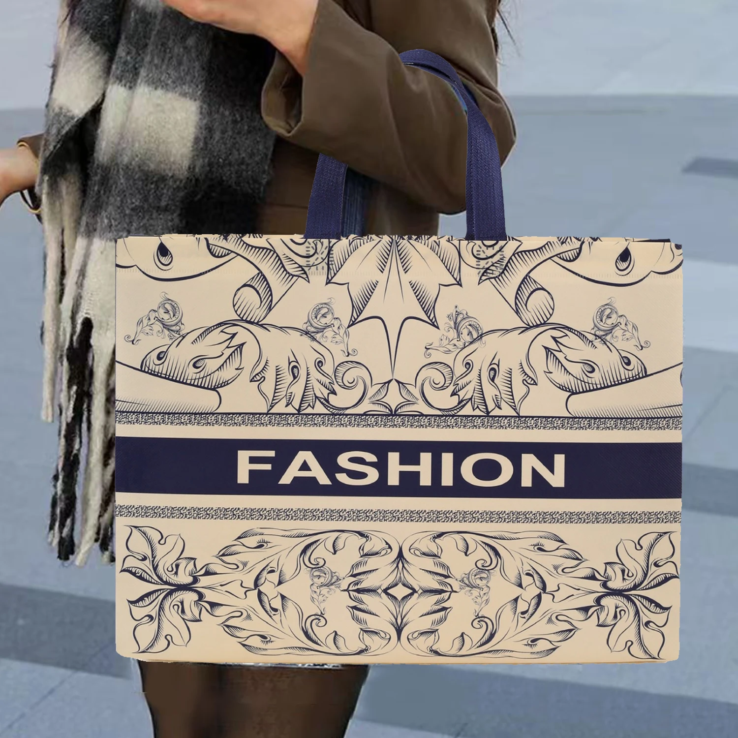 

1Pc Non-woven Fabric Shopping Bag Women Travel Grocery Bag Waterproof Film Covering Shopping Pouch Eco Folding Bag Storage Bag