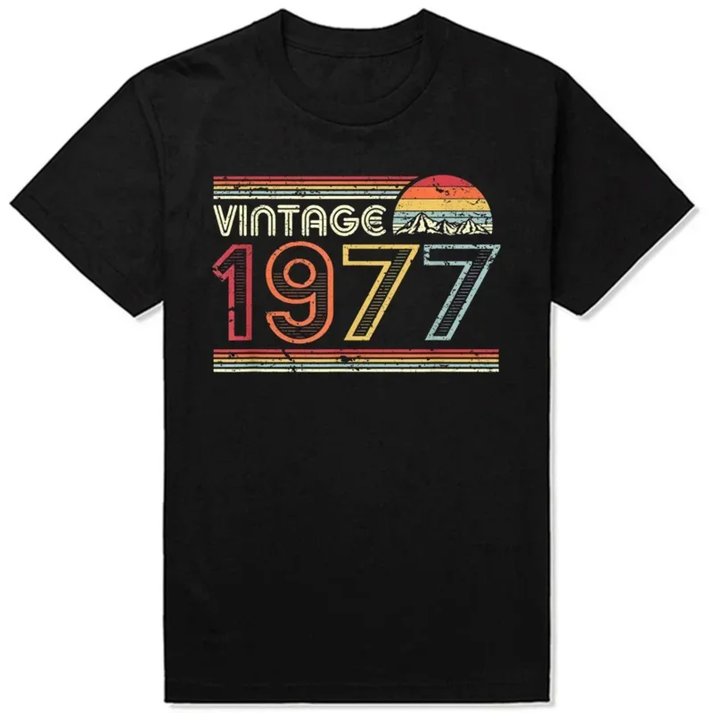 

Male Top Vintage 1977 Limited Edition Black T Shirts Streetwear Harajuku Fashion 47th 47 Years Old Birthday Party Tshirt