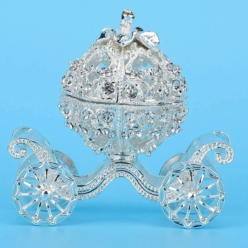 Rhinestone Crystal Pumpkin Carriage Trinket Box Jewelry Box Diamond Gift Collectible Figurine Decorative Jewelry Display Holder 2