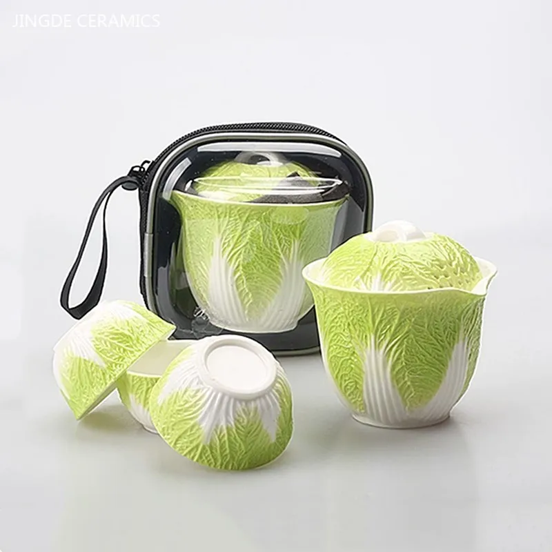 Creative Chinese Cabbage Model Gaiwan Hand Grip Tea Bowl Ceramic Teaware Handmade Tea Cup Chinese Accessories